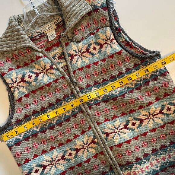 L.L. Bean Fair Isle Vest Womens Large Gray Multicolor Lambs Wool Full Zip Nordic - Picture 5 of 6